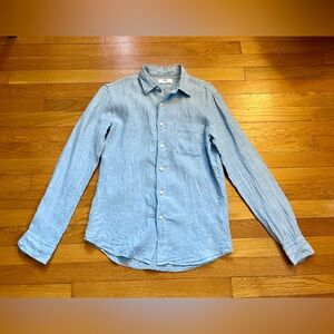 Uniqlo Men’s Linen Long Sleeve Button Down Shirt, Size XS, Light Blue
